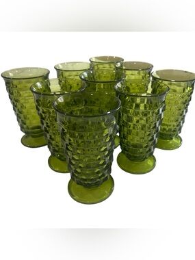 Set of 9 Green Vintage Whitehall Colony iced tea glasses - mid century